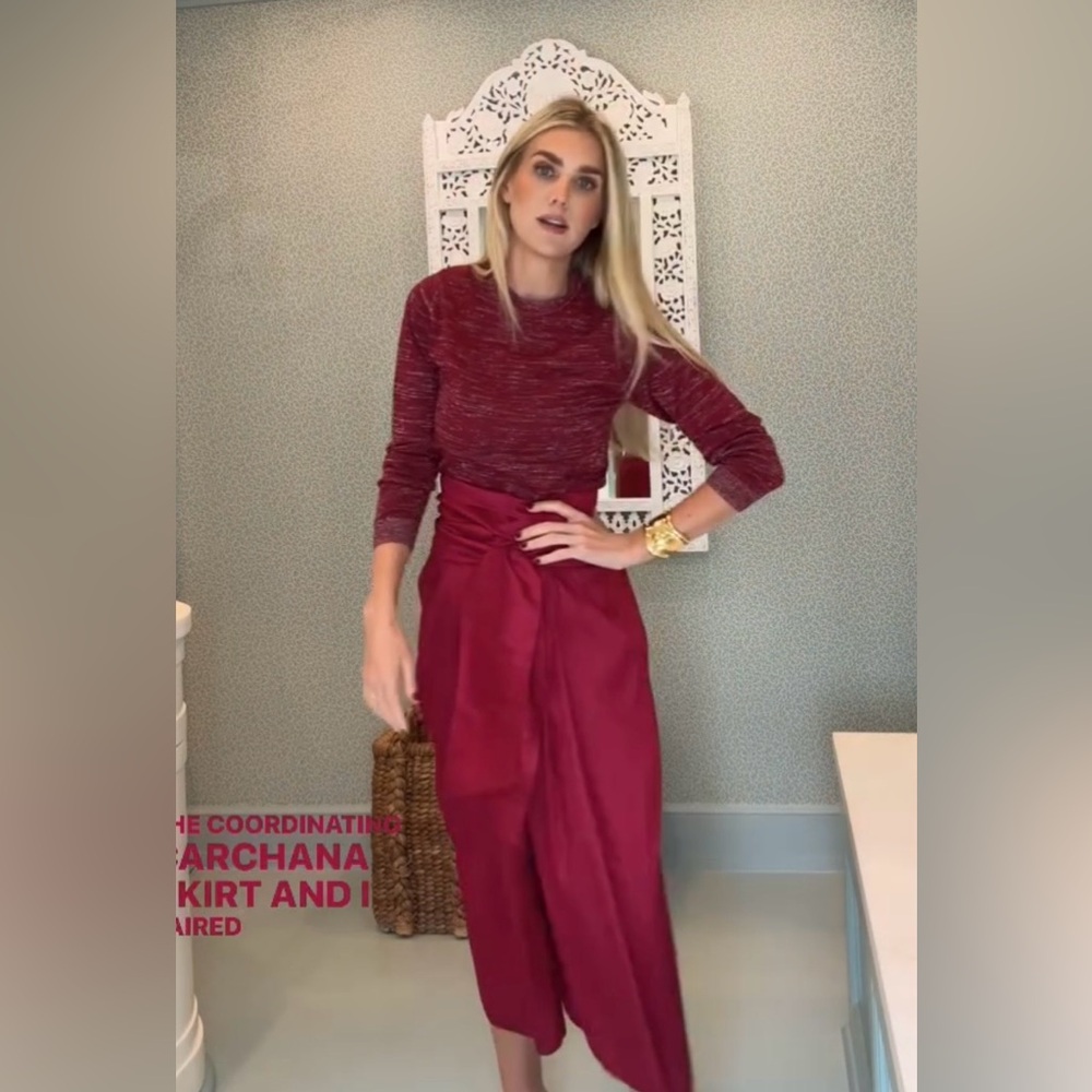 Julia Amory SET Cartagena Wrap Midi Skirt Metallic Bacall Sweater Burgundy S/M